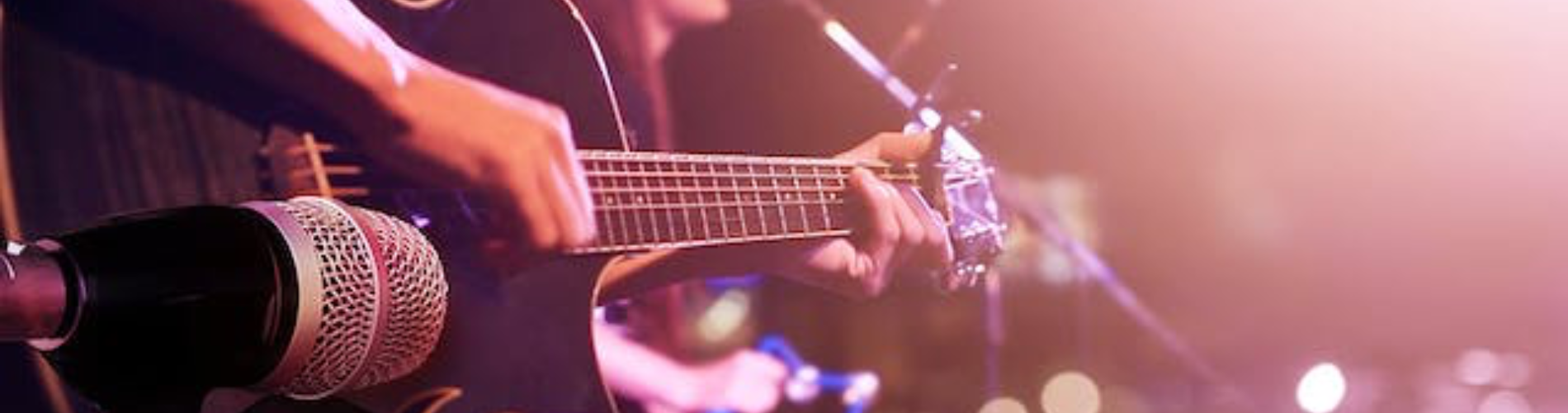 Live Music banner with a guitarist and microphone